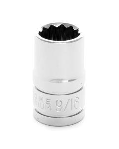 Chrome Socket, 1/2" Drive, 9/16", 12 Point, Shallow