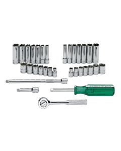 32 Piece 1/4" Drive 6 Point SAE and Metric Standard and Deep Complete Socket Set