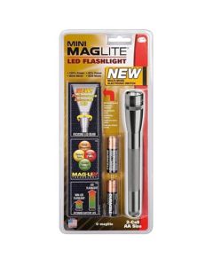Mini Maglite Holster Package, Gray Pewter, 2 AA Batteries, LED Bulb, Black Polypropylene Holster, Bl