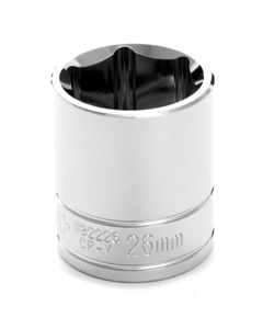 Chrome Socket, 1/2" Drive, 26mm, 6 Point, Shallow