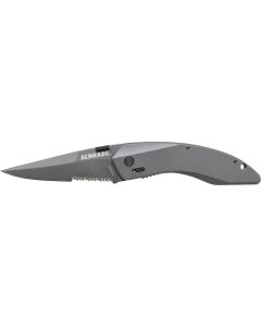 Schrade M.A.G.I.C. Assisted Opening Liner Lock Folding Knife Partially Serrated Clip Point Blade Aluminum Handle
