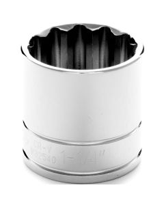 Chrome Socket, 1/2" Drive, 1-1/4", 12 Point, Shallow