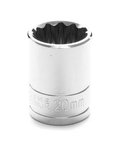 Chrome Socket, 1/2" Drive, 20mm, 12 Point, Shallow