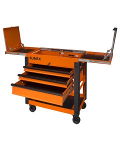 Sunex Tools 3-Drawer Utility Cart w/ Sliding Top, Orange