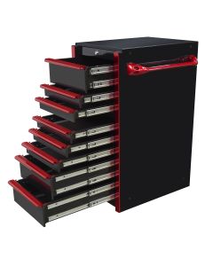 19" 8-Drawer Side Box, Black-Red Handles