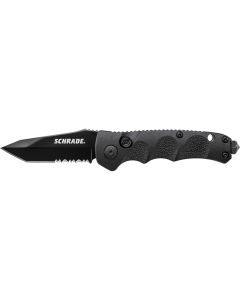 Schrade Mini Push Button Lock Folding Knife Partially Serrated Tanto Blade