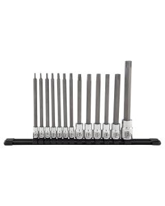 1/4", 3/8" and 1/2" Drive 13 Piece Chrome Long Star Bit Socket Rail Set