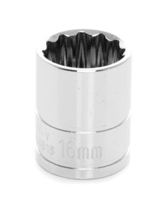Chrome Socket, 3/8" Drive, 16mm, 12 Point, Shallow