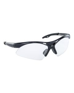 Safety Glasses w/ Black Frame and Clear Lens in Clamshell