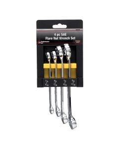 Chrome Flare Nut Wrench Set, 4 Piece, 1/4" to 11/16", Fully Polished
