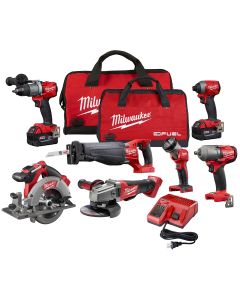 Milwaukee M18 7-Piece Combo Drivers/ Saws/ Impact Wrench/ Light/ Grinder with (2) XC Batteries Kit