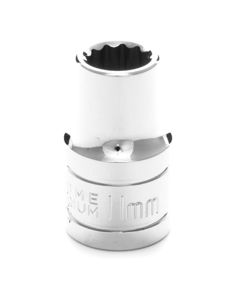 Chrome Socket, 1/2" Drive, 11mm, 12 Point, Shallow