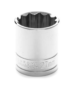 Chrome Socket, 1/2" Drive, 27mm, 12 Point, Shallow