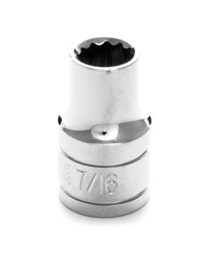 Chrome Socket, 1/2" Drive, 7/16", 12 Point, Shallow