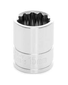 Chrome Socket, 3/8" Drive, 15mm, 12 Point, Shallow