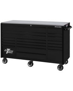 Extreme Tools RX Series 72" 19 Drawer 25" Deep Roller Cabinet, 150 lbs. Slides, Matte Black with Black Drawer Pulls
