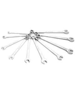 Combination Wrench Set, 10 Piece, 10mm to 19mm, 12 Point Box End, Fully Polished, Long Length