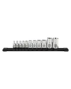 1/4", 3/8" and 1/2" Drive 11 Piece Chrome Inverted Star Socket Rail Set