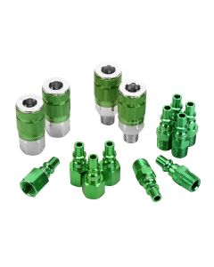 ColorConnex Coupler and Plug Kit, Type B, 1/4" NPT, 1/4" Body, Green, 14-Piece