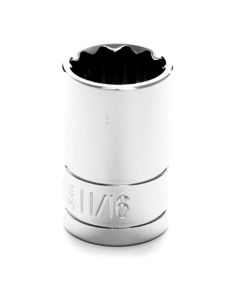 Chrome Socket, 1/2" Drive, 11/16", 12 Point, Shallow