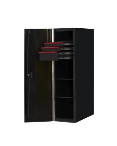19" 3-Drawer, 2-Shelf Side Locker, Black-Red Handles