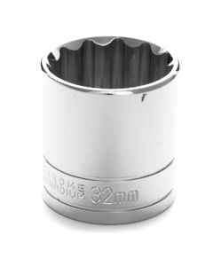 Chrome Socket, 1/2" Drive, 32mm, 12 Point, Shallow