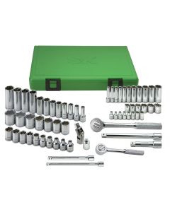 62 Piece 1/4" and 3/8" Drive 6 Point Metric Standard and Deep Socket Set