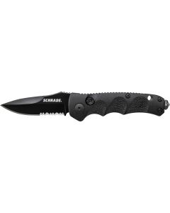 Schrade Mini Push Button Lock Folding Knife Partially Serrated Drop Point Blade