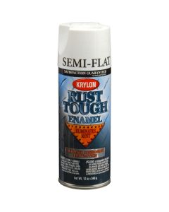 Krylon Rust Tough Enamel Paint, Semi Flat White, 12 oz Can, One Coat Coverage, Low Odor