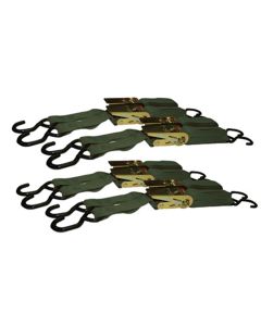 Ratchet Tie Down Set, 4 Piece, 1" Wide x 15' Long, Adjustable, with Vinyl Coated Hooks