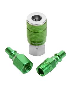 ColorConnex Coupler and Plug Kit, Type B, 1/4" NPT, 1/4" Body, Green, 3-Piece