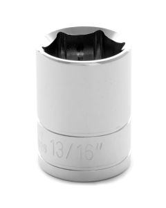 Chrome Socket, 1/2" Drive, 13/16", 6 Point, Shallow