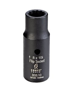 1/4" Drive Semi-Deep Impact Flip Socket, 8 x 10mm