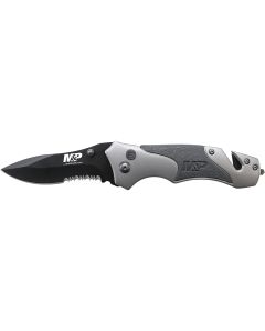 Smith & Wesson Military & Police Plunge Lock Folding Knife Partially Serrated Drop Point Blade Rubber Injectied Aluminum Handle