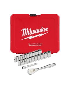 MLW48-22-9044 image(0) - 25pc 1/4" Drive Metric & SAE Ratchet and Socket Set with FOUR FLAT™ SIDES