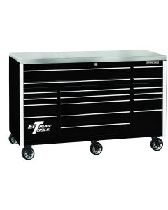 EXQ Series 72"W x 30"D 17 Drawer Professional Triple Bank Roller Cabinet  Black w Chrome Quick Release Drawer Pulls