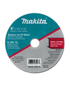 Makita 6" x 7/8" x 1/16" Super Thin Cut off Wheel, Metal, 25/pk
