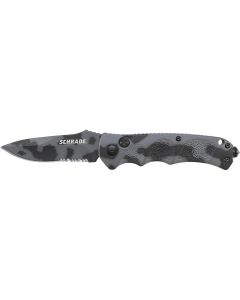 Schrade Push Button Lock Folding Knife Partially Serrated Drop Point Blade