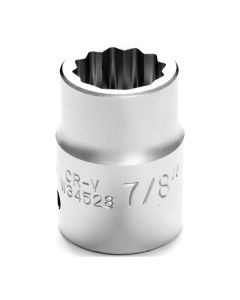 Chrome Socket, 3/4 Drive, 7/8", 12 Point, Shallow