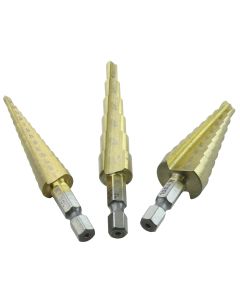 3-pc of Titanium Coated Step Drill Bits Set
