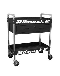 Homak Mfg. Metal Service Cart-Black 30 in. 1-Drawer