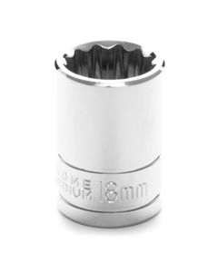 Chrome Socket, 1/2" Drive, 18mm, 12 Point, Shallow