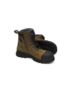 BLU983-085 image(0) - Blundstone 983 Steel Toe Lace Up Side Zip, Water Resistant, Bump Cap, Puncture Resistant Insole, Crazy Horse Brown