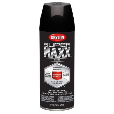 Krylon Supermaxx Paint+Primer; Gloss Black; 12 oz. Aerosol