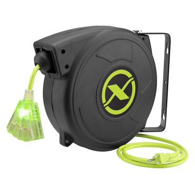 Flexzilla Retractable Extension Cord Reel, 50', 14/3 AWG SJTOW, Grounded Triple Tap Outlet, Indoor/Dry Locations