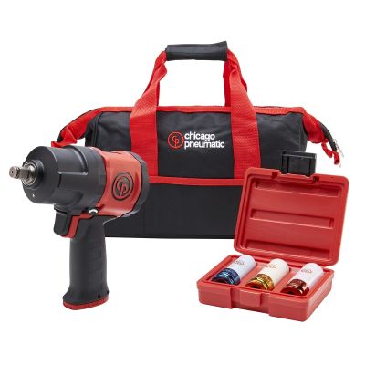 Chicago Pneumatic 1/2 in. Impact Wrench w/ 3-Piece Wheel Socket Set and Bag
