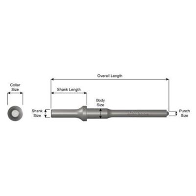 Pneumatic Bit, Roll Pin Driver, 3/8" Punch Diameter, .401 Shank Turn Type. Length 7-1/2"