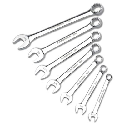 Combination Wrench Set, 7 Piece, 5/16" to 3/4", 12 Point Box End, Fully Polished, Standard Length