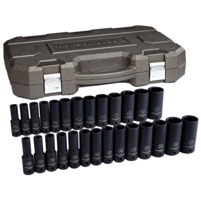 27 Piece 1/2" Drive 6 Point SAE/Metric Deep Impact Socket Set