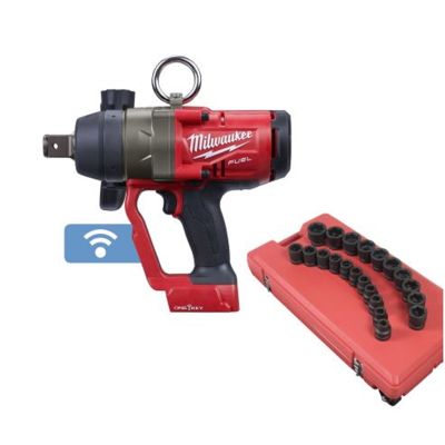 M18 FUEL 1" Hi-Torque Impact Wrench w/ ONE-KEY Plus 21-Piece 1" Drive SAE Impact Socket Set